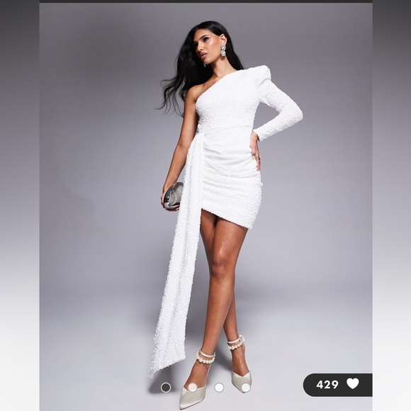 ASOS LUXE one shoulder asymmetric draped mini dress in yellow sequin - Picture 4 of 14